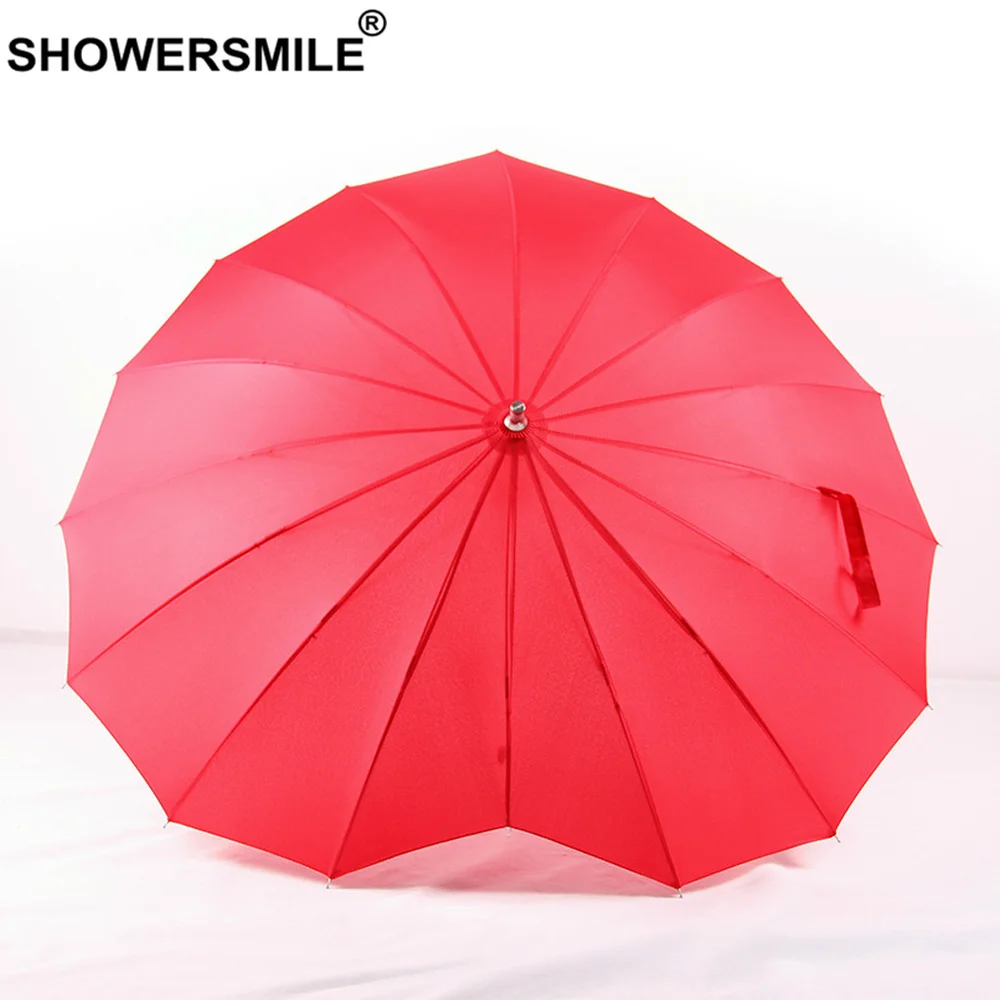 SHOWERSMILE красный зонтик в форме сердца солнечный и дождливый Женский Зонтик для