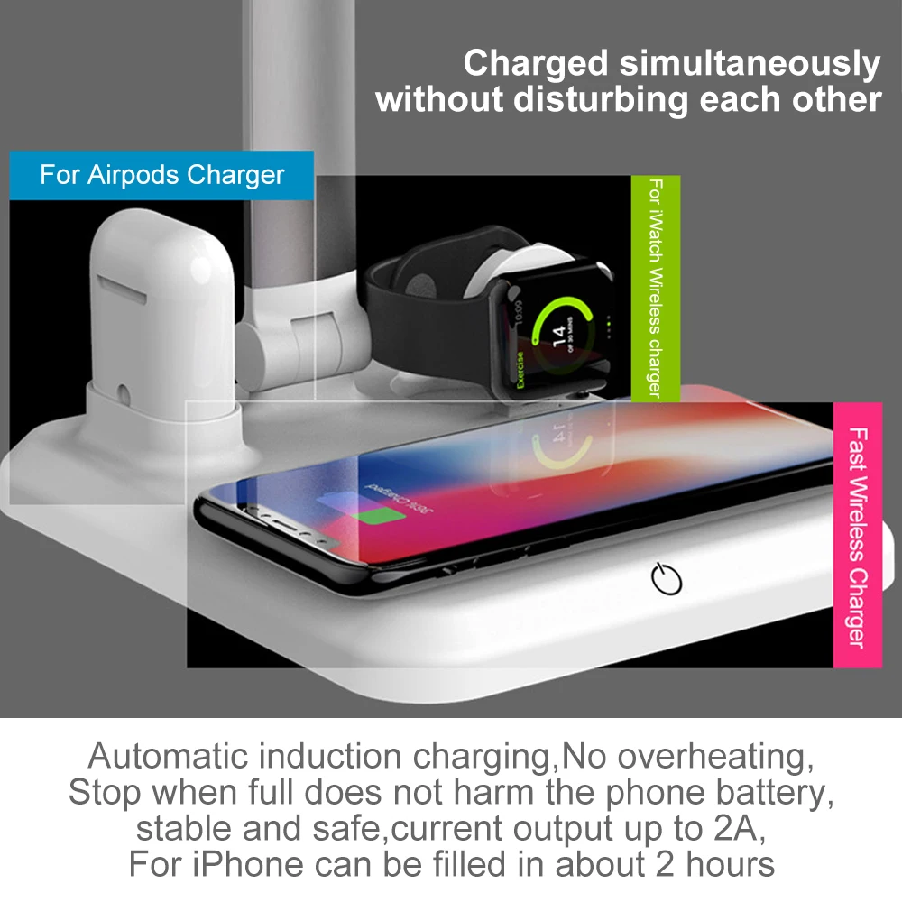 4 в 1 Qi Беспроводная зарядная док станция для Iphone 11 Pro Xs Max Xr X 8 Plus Apple Watch 3 2 Airpods USB