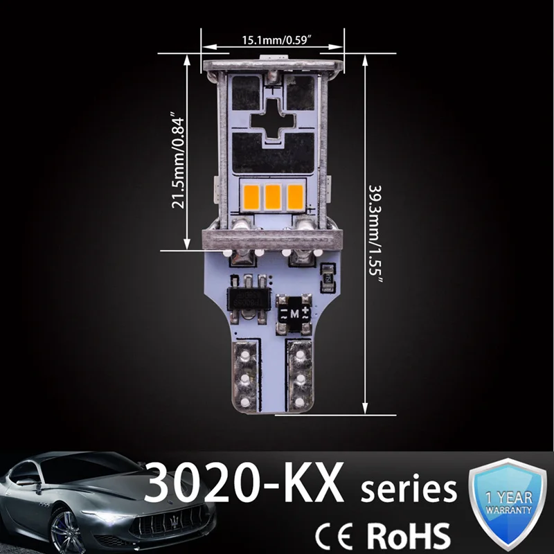 2 шт. T15 W16W светодиодные лампы теплый белый CANBUS без погрешности для ширины боковых