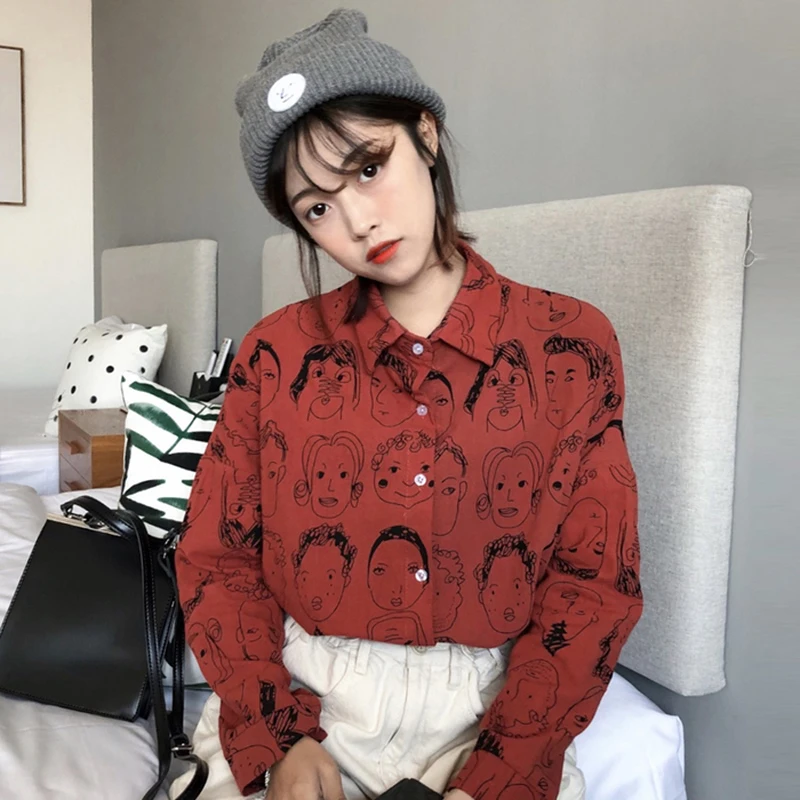 Корейские модные однотонные однобортные рубашки с отложным воротником и