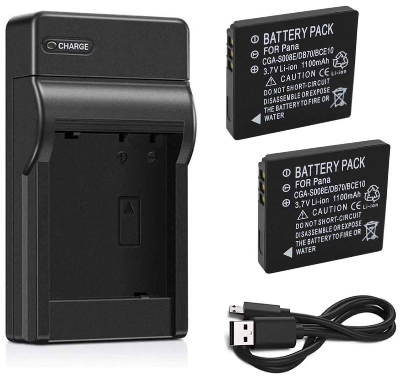 2B and USB Charger Перезаряжаемая литий-ионная батарея(2-Pack)+ зарядное устройство для Panasonic DMW-BCE10, DMW-BCE10E, DMW-BCE10PP, VW-VBJ10, VW-VBJ10E-K - Цвет: 2B and USB Charger