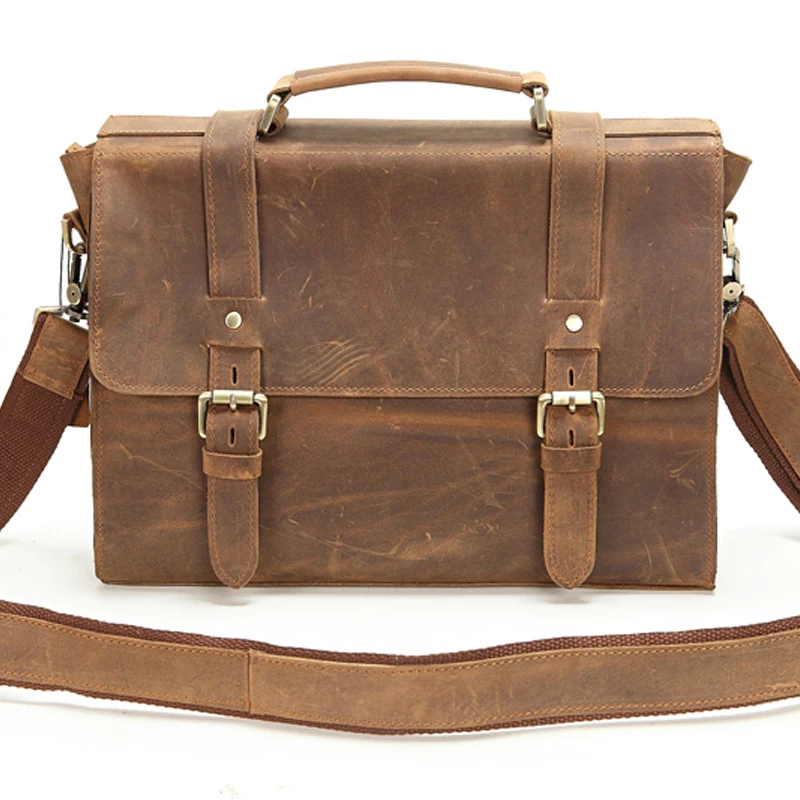 Crazy Horse Genuine Leather Men's Briefcase Laptop Bag men Messenger handbag vintage genuine leather bags tote 2015 business | Багаж и