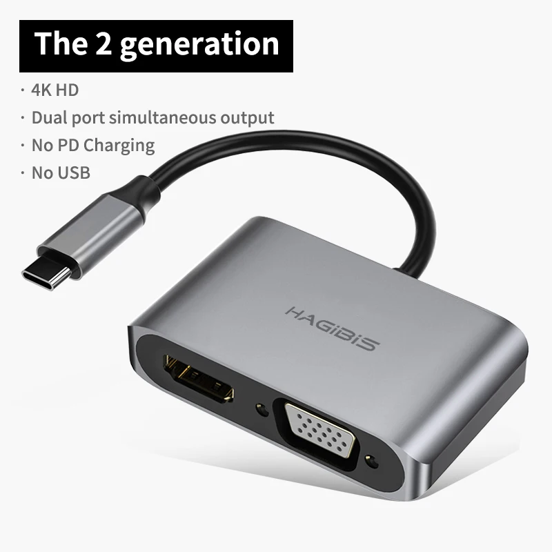 Серый Адаптер hagios USB C HDMI VGA type C к HDMI 4K Thunderbolt 3 для samsung Galaxy S10/S9/S8 huawei mate 20/P30 Pro USB C к HDMI - Цвет: Серый