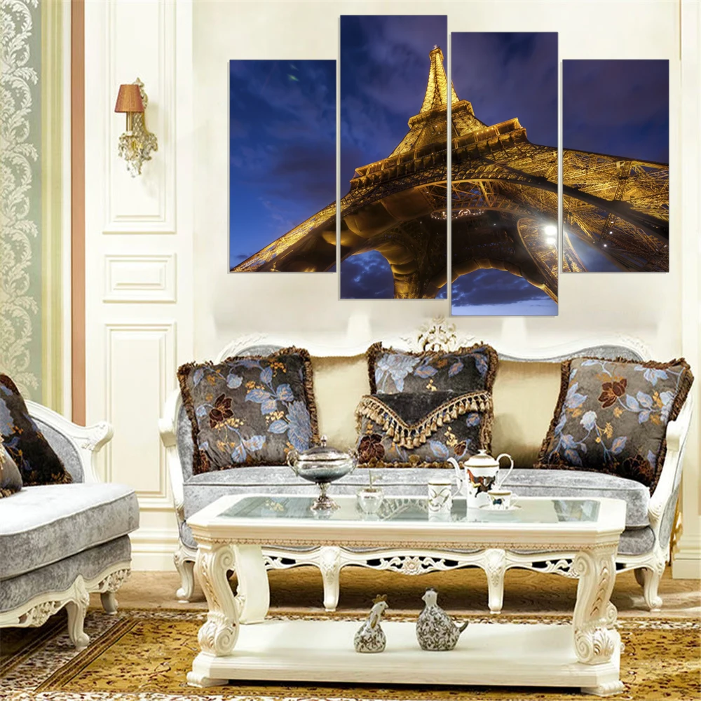 

4 Pieces Modern Oil Picture Canvas Painting Wall Pictures Home Decoration City Tower Modular Picture Wall Art Canvas No Frame