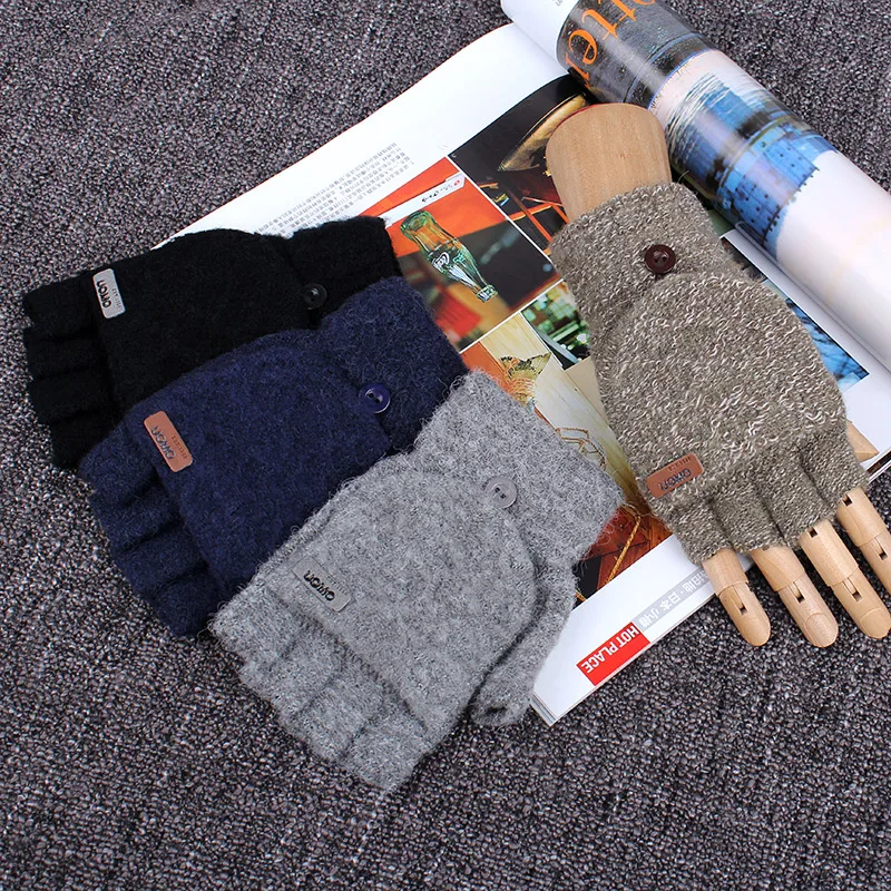 Мужские зимние перчатки REALBY без пальцев для смартфона кофейные экрана теплые рук