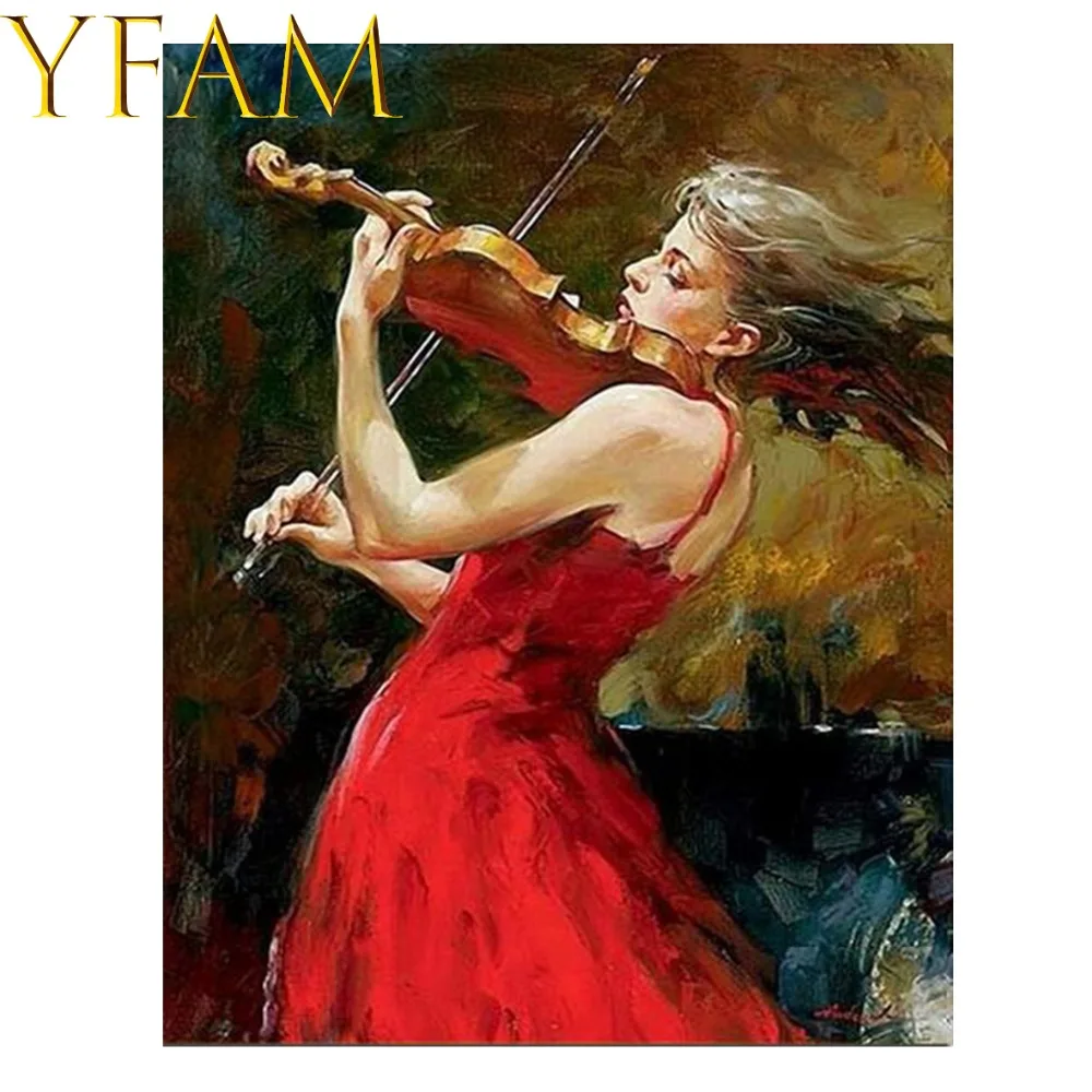 Девушка играющая скрипка по номерам краска акриловая DIY Ручная Краска Рисование
