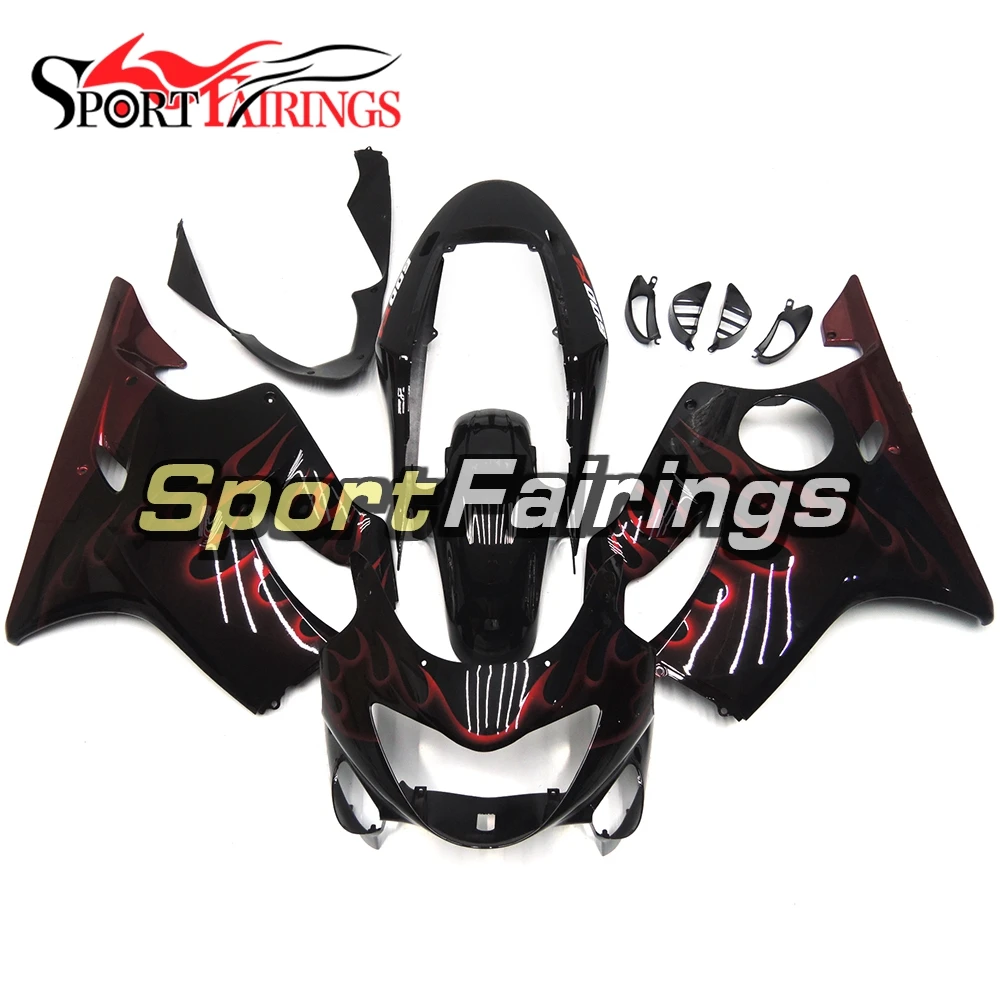

Injection ABS Plastic Motorcycle Full Fairing Kit For Honda CBR600 F4 99 00 1999 2000 Bodywork Black Red Flames Sportbike Carene