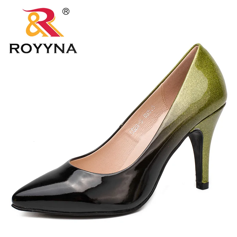 BLACK GREEN ROYYNA/Новое поступление; модные стильные женские туфли-лодочки; женские туфли с острым носком; женские свадебные туфли с закрытым носком; удобные мягкие туфли; - Цвет: BLACK GREEN