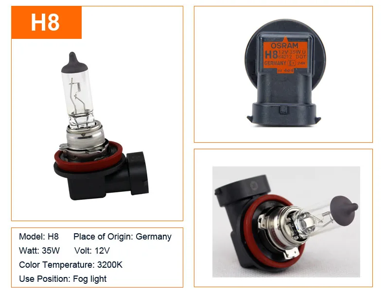 Лампа Ксеноновая OSRAM H1 H3 H4 H7 H8 H9 H11 H13 H15 H16 9005 9006 9007 9008 880 881 H8B H9B H11B HB3 HB4 Автомобильные фары противотуманные лампы авто лампы, 1X