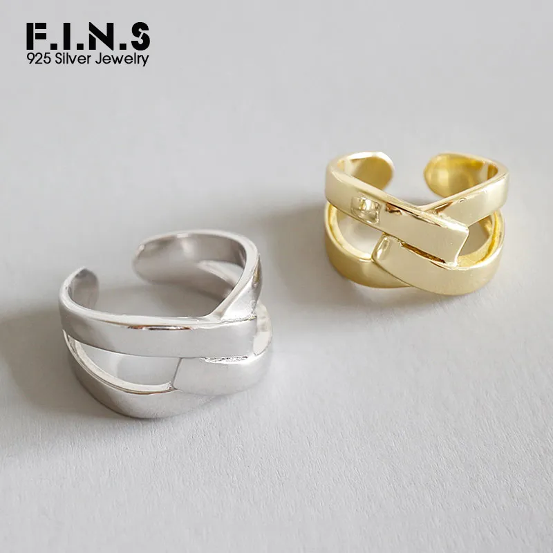 F.I.N.S Настоящее 925 пробы Серебряное уникальное скрещенное Открытое кольцо для женщин, хорошее ювелирное изделие, модные кольца для женщин, кольцо на палец