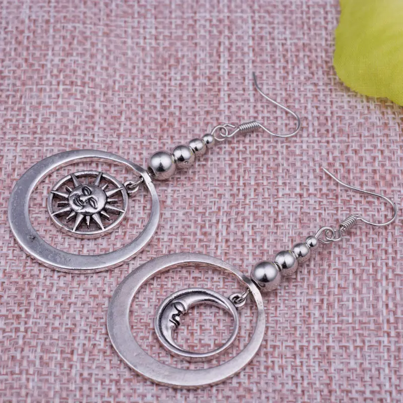 Дешевая распродажа Винтаж Этнические серьги заявление Солнца и Луны падение для