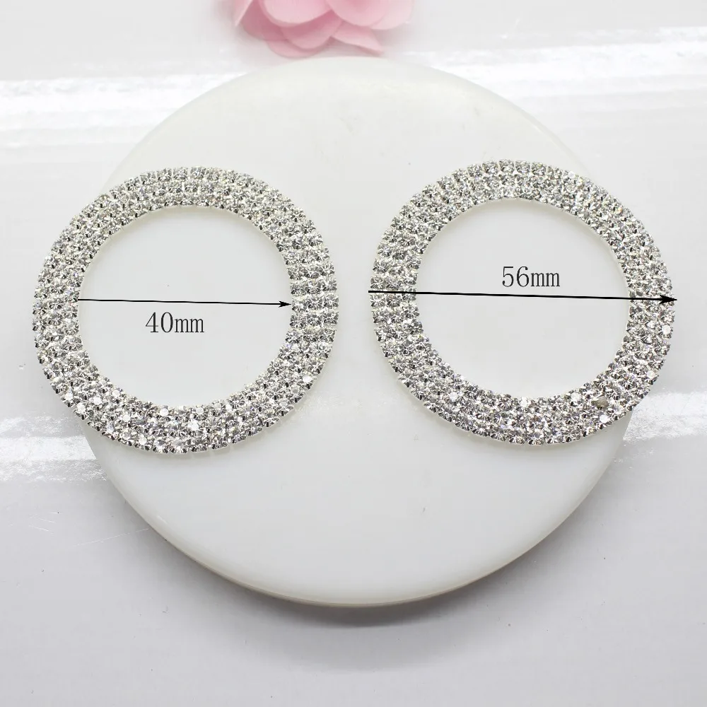 5 шт./компл. 56 мм Двухрядные круглые стразы пряжки серебряные свадебные