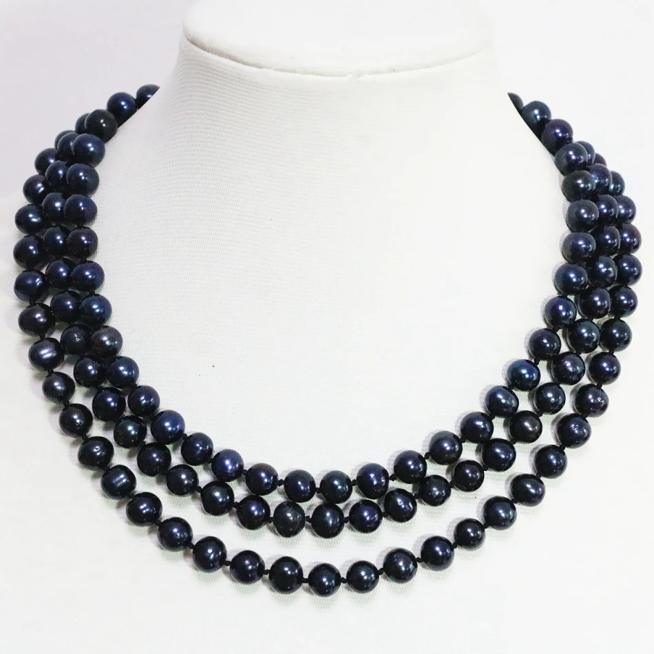 

Charm Natural Black Cultured Freshwater Pearl 8-9mm Round Beads Classic Romantic Trendy Long Chain Necklace Jewelry 50inch B1474