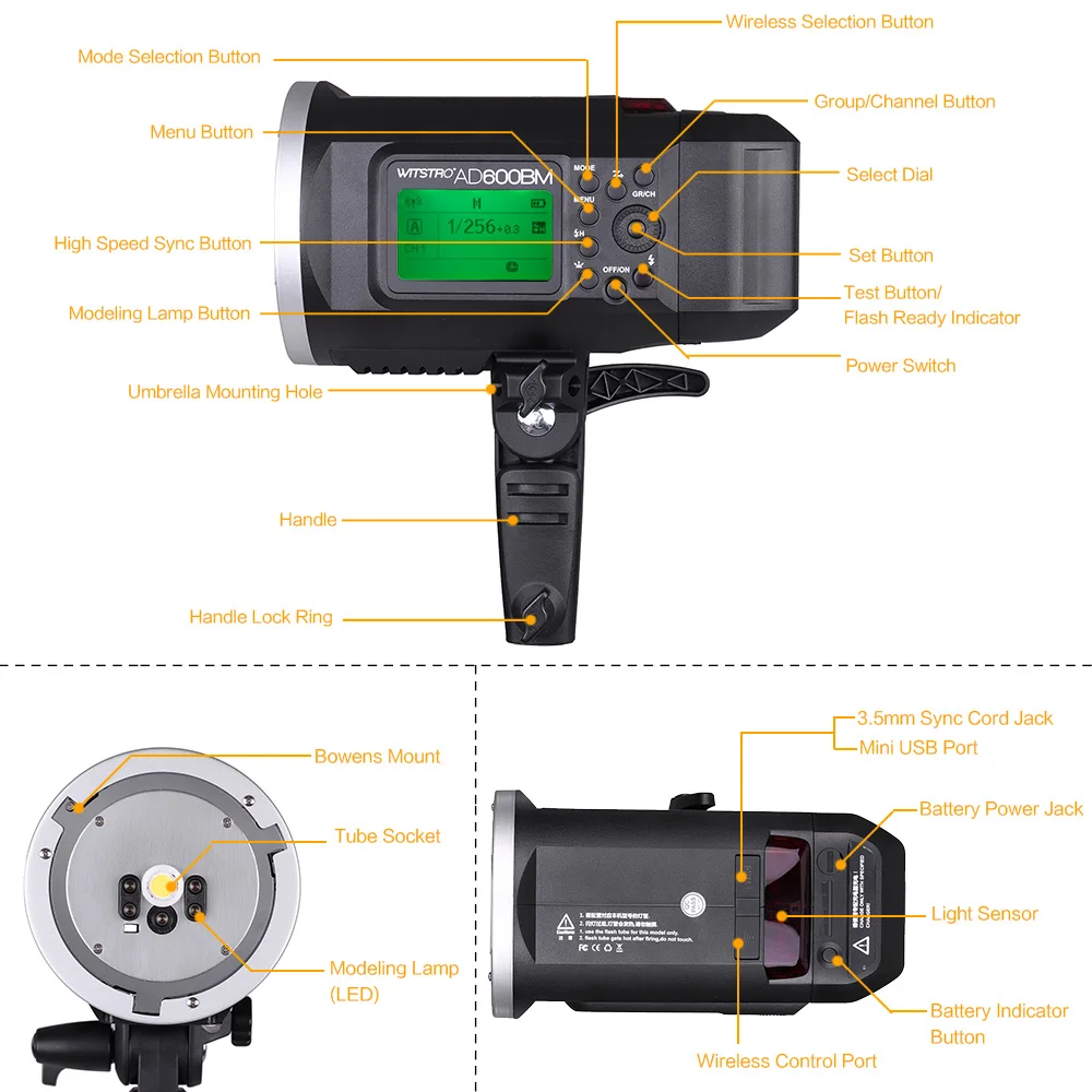 Стробоскопическая вспышка Godox WITSTRO AD600BM Беспроводная для камеры 600WS GN87 HSS 1/8000s 2 4G с