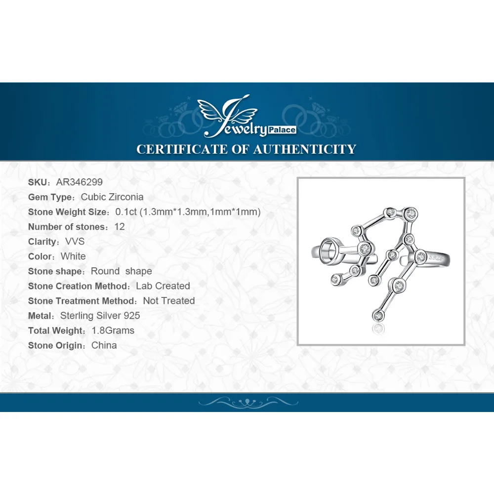 JewelryPalace Созвездие зодиака знак Водолея ободок кубического циркония регулируемое