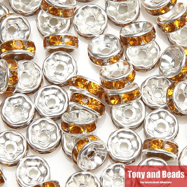 Smo Topaz 50 шт. = 1 партия!) AAAA Качество 6x3 мм из металла с серебряным покрытием с украшением в виде кристаллов Стразы рондели разделительные бусины 18 Цвета на выбор - Цвет: Smo Topaz