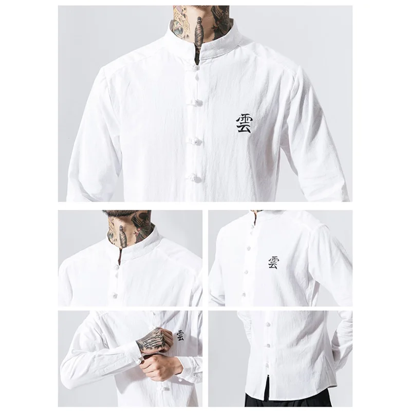 Мужская рубашка из хлопка и льна с вышивкой Bumpybeast Повседневная