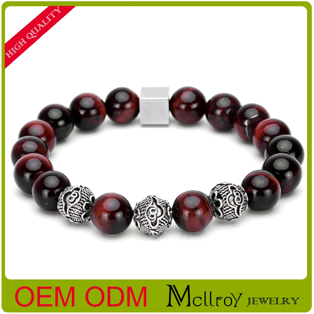 Магия рыба браслет Мужчины Браслеты и браслеты 10 мм красный тигровый глаз