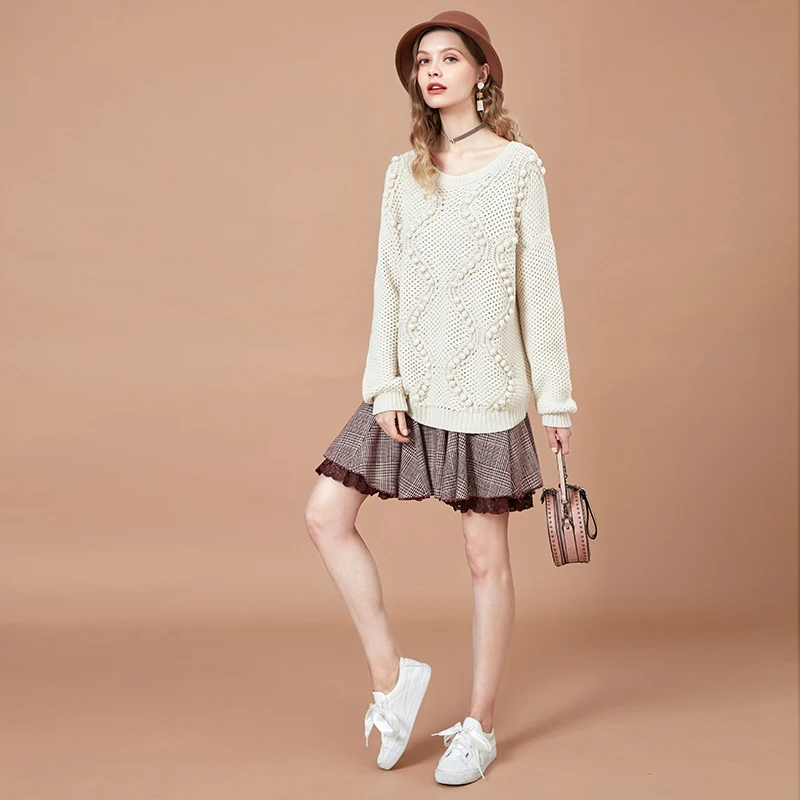 ARTKA 2018 осенний Новый Винтажный женский свободный вязаный свитер Однотонный с