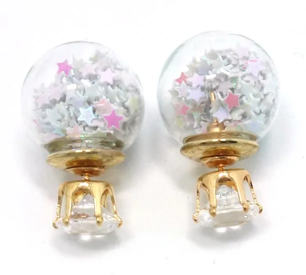 1 pair hot design fashion brand jewelry double sides stud earring for women cute gold color crown glass earings Christmas gift | Украшения