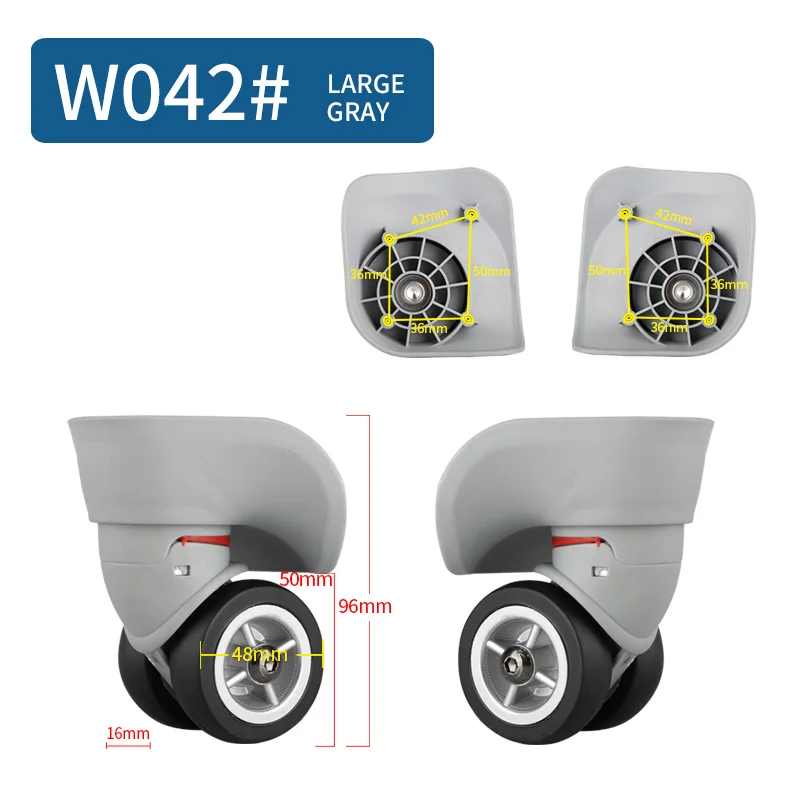 W042 Large Gray Тележка для ремонта, универсальные колеса, аксессуары, запчасти, колеса, обслуживание, пароль, чемодан, багажные тапочки, Универсальные ролики для багажа - Цвет: W042 Large Gray