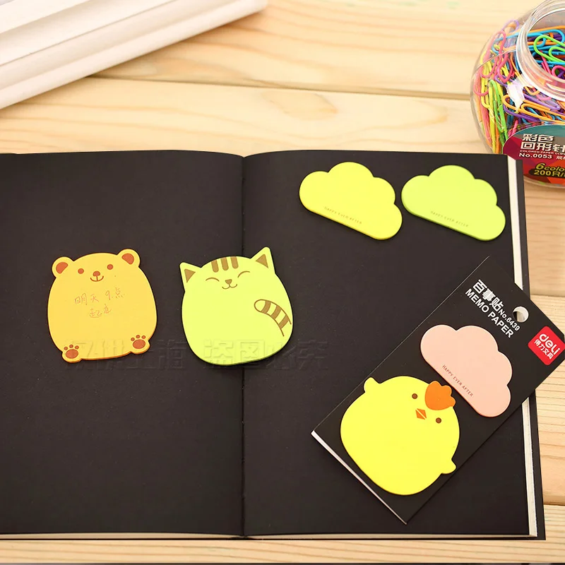 

1-Pack Kwaii Animal Fluorescent Sticky Notes , Cute Chicken / Cat / Bunny / Bear Memo Pads