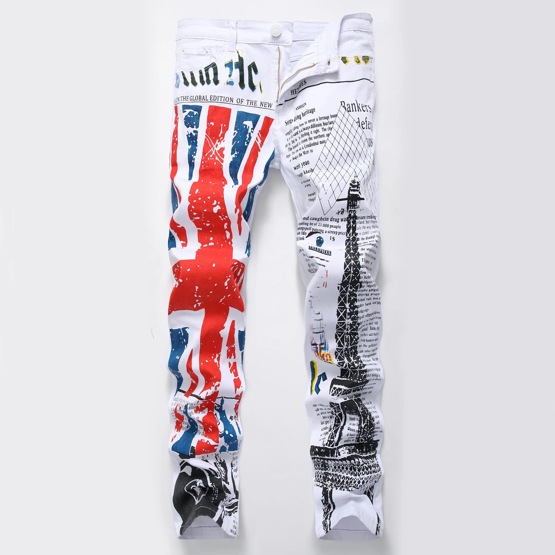 Men's Camouflage UK USA Flag Print Jeans Men Slim Skinny Printed Biker Jeans Casual Hip Hop Denim Pants Drop Shipping 13 colors