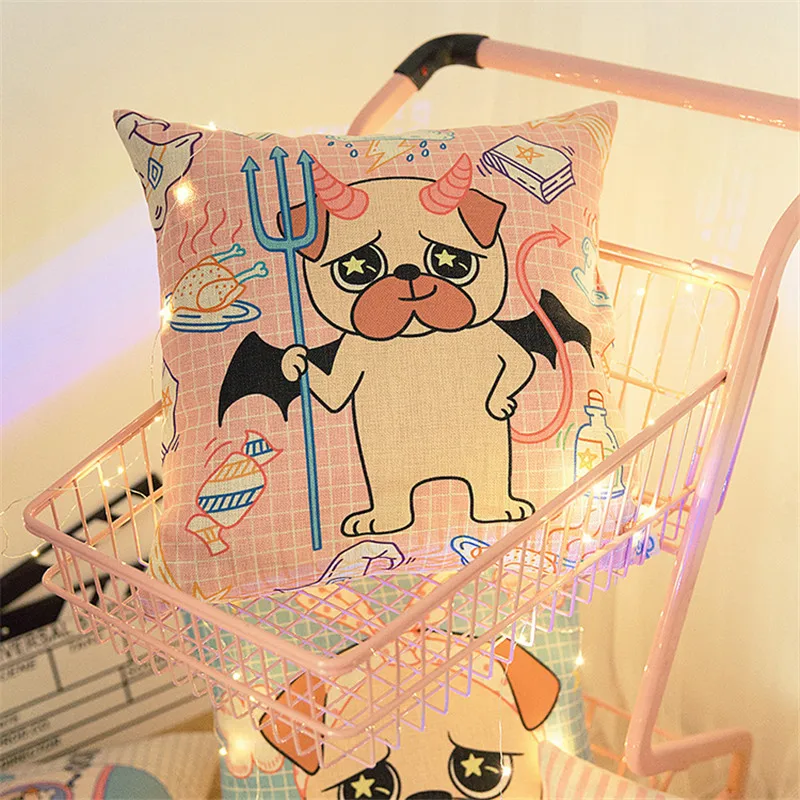 Новое поступление 2017 года милый мопс наволочка синий порошок подушки покрытия