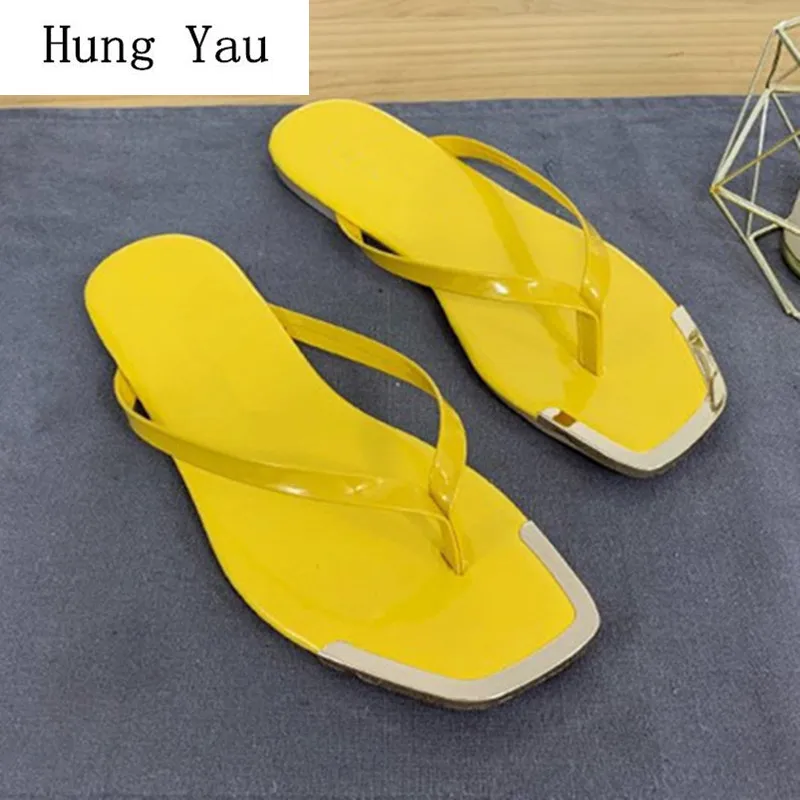 

Women Sandals Flip Flops Slippers Flats Shoes Square Toe Summer Fashion Wedges Woman Slides Metal Decoration Lady Casual Female