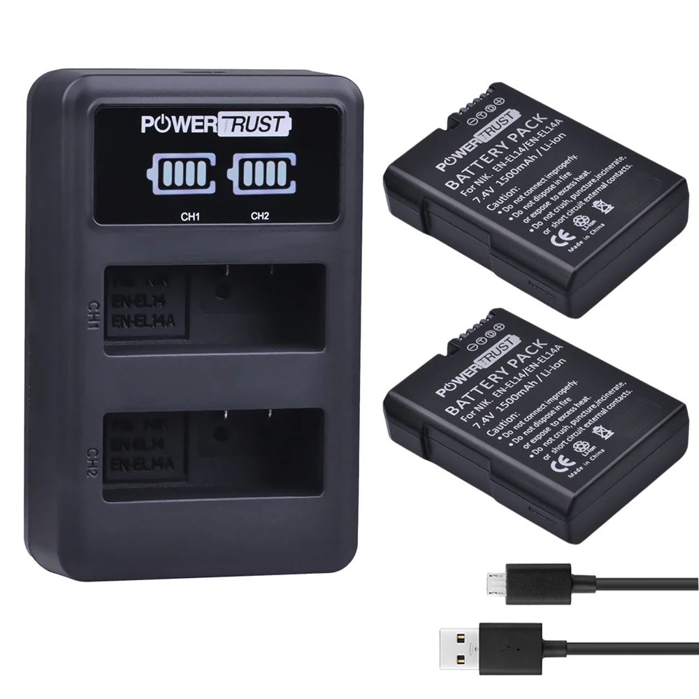 

2x 1500mAh EN-EL14 EN-EL14a EN EL14 ENEL14 Battery+LED Dual USB Charger for Nikon D90 D300 D5300 D5200 D5100 D3300 D3200 D3100