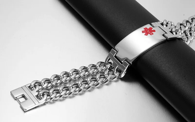 23mm Width Large Men's Bracelet &amp Bangle Medical Jewelry Double Stainless Steel Chain USA Sales BR-101 | Украшения и