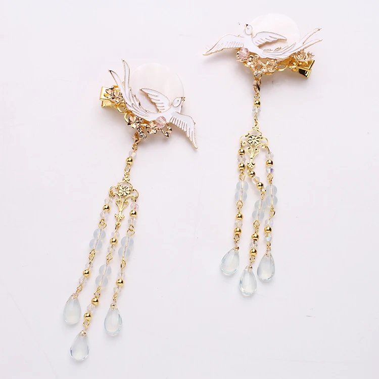 

Checking antique jewelry hanfu hairpins headdress birds freshwater shell mana burn tassel hairpin step shake