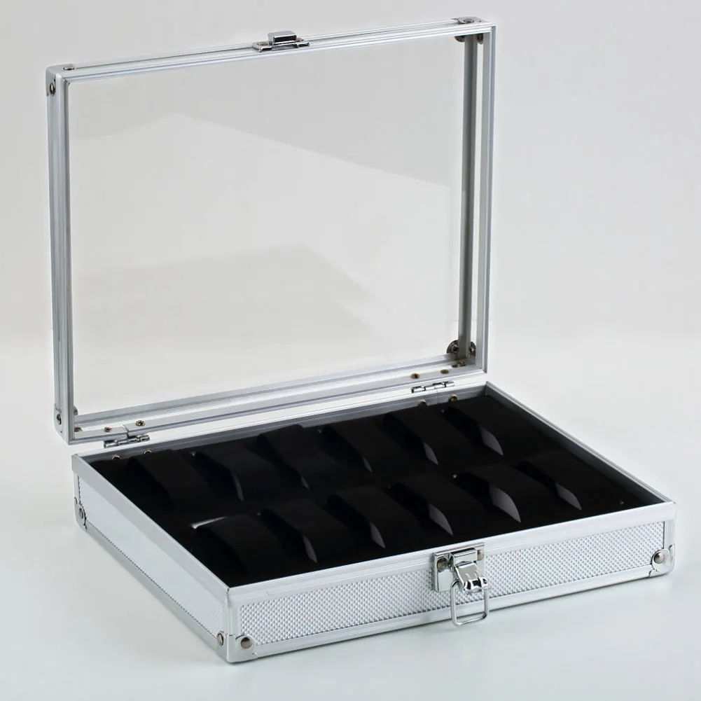 Органайзер корпус из алюминиевого сплава с замком часы дисплей хранения 12 Сетки