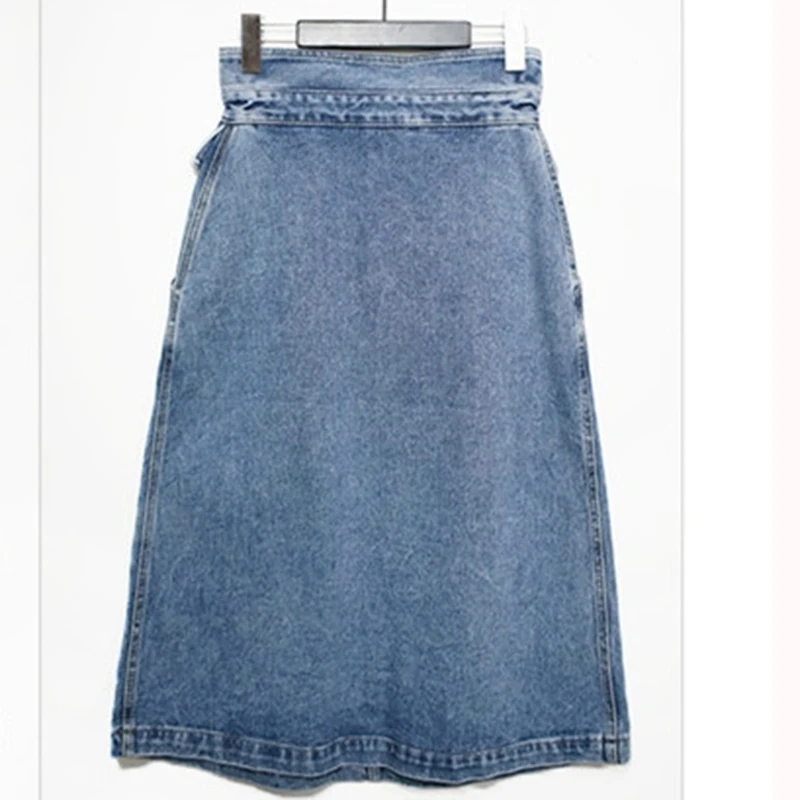 Женская джинсовая юбка средней длины с завышенной талией и пуговицами|Женские