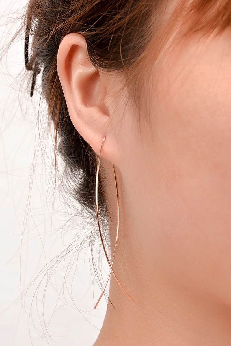 2017 Новая мода Панк золото Цвет Простой Длинные Провода рыбы Серьги гвоздики для