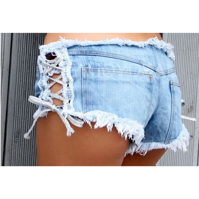 

Шорты женские из денима с заниженной талией, пикантные летние рваные джинсовые короткие штаны с боковыми лямками