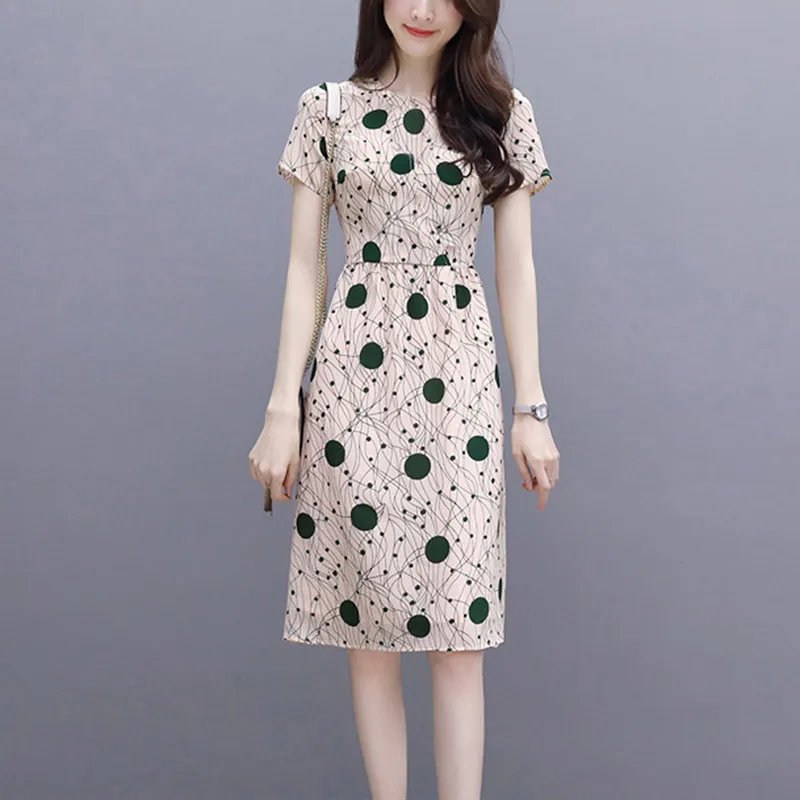 As shown Yfashion женское платье, летнее элегантное платье, тонкая высокая талия, волнистые летние платья, женская одежда с коротким рукавом, офисные платья - Цвет: As shown
