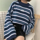 Женский свитер, милый женский свободный полосатый свитер в стиле колледжа, Женский винтажный джемпер Harajuku Ulzzang для женщин, повседневный