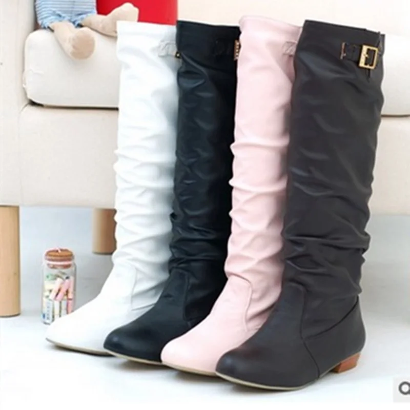 Женские бархатные сапоги до колена с максимальной пряжкой размеры 43 44|boots women