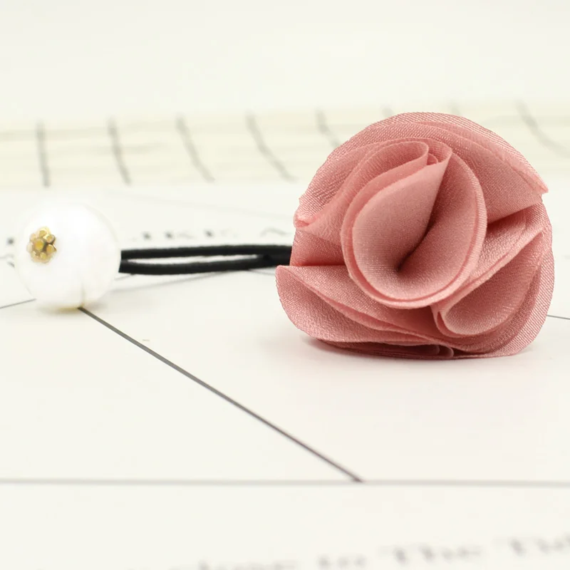 2017 новые жемчужины Ткань розы цветок черные эластичные конский хвост держатели