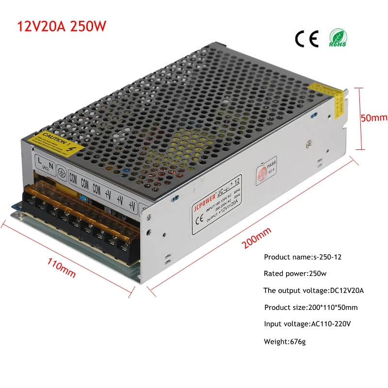 DC 12 V Драйвер светодиодной ленты Мощность адаптер 1A 2A 3A 5A 10A 15A 20A переключатель Питание AC110V-220V трансформатор Мощность 60 Вт 78 120 W
