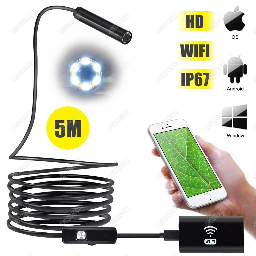 HD 720 P wifi эндоскоп IOS камера 8 мм объектив 5 м гибкая трубка Змея USB труба осмотр