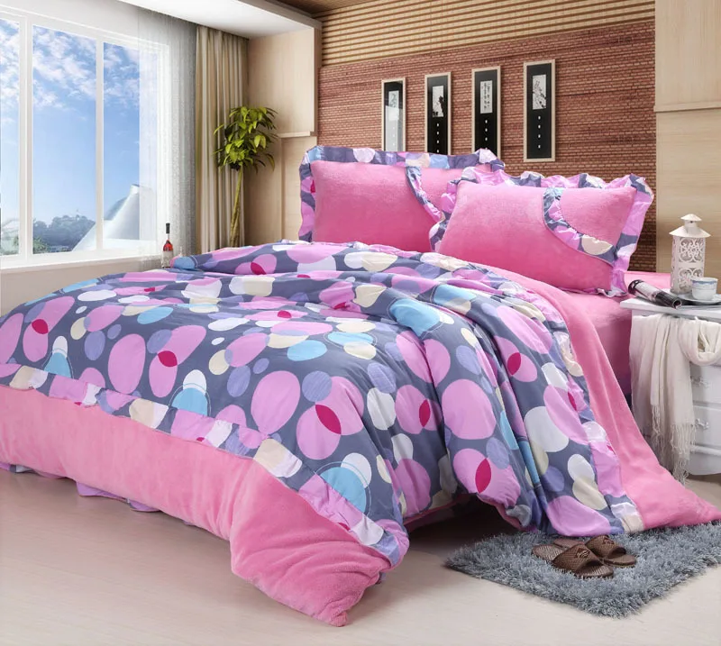 Coral Quilt Cover Romantic Bedspreads Active Printing Twill Cotton Brushed Korean Cute Style Purple Bedding Set | Дом и сад