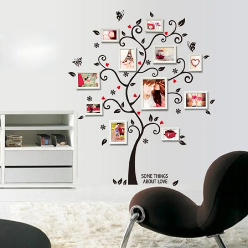 Шикарная черная семейная фоторамка Дерево Цветок Сердце обои домашний Декор