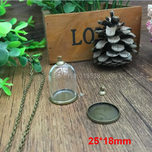 

Free Shipping *set* 10sets/lot 25*18mm Glass straight & 18mm setting base & 8mm one cap set glass bottle vials pendant DIY