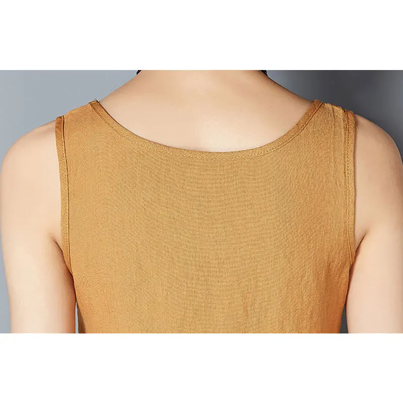 Коллекция 2017 года Модные дышащие майки из хлопка и льна большого размера женский