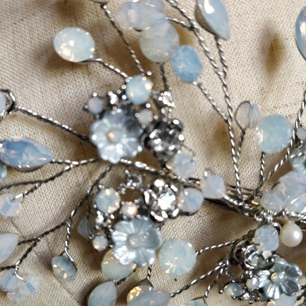 Детские голубые свадебные головные уборы стразы и хрустальные заколки ручной