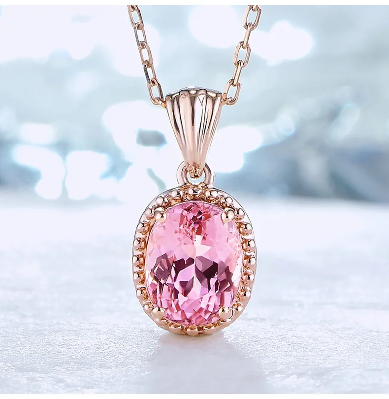 14k розовое золото розовый кварц Подвеска для женщин Colgante Plata De Ley 925 Mujer Bizuteria 14k золото и бриллиант свадебное ожерелье