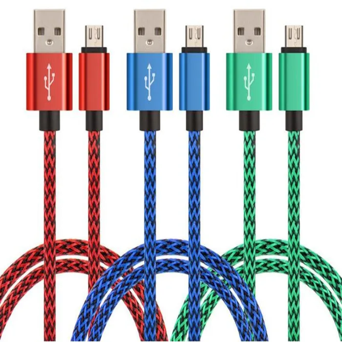 200 шт. 1 м металлический сплав ткань нейлон плетеный кабель Micro USB свинцовое