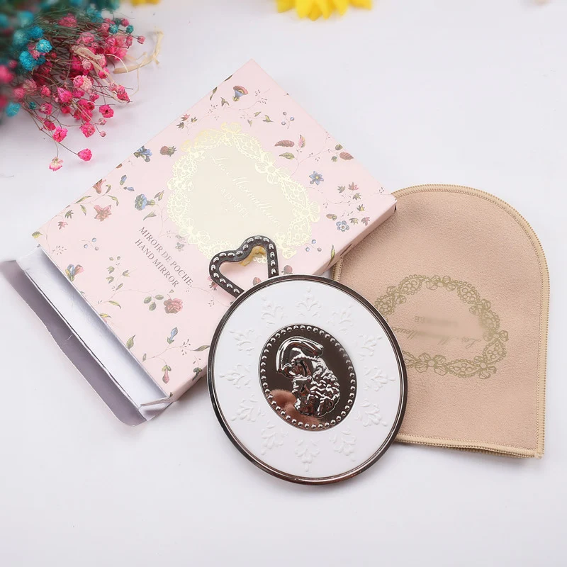 Изысканный Подарок Французский Тиснением Макияж Hand Mirror Румяна Лепесток